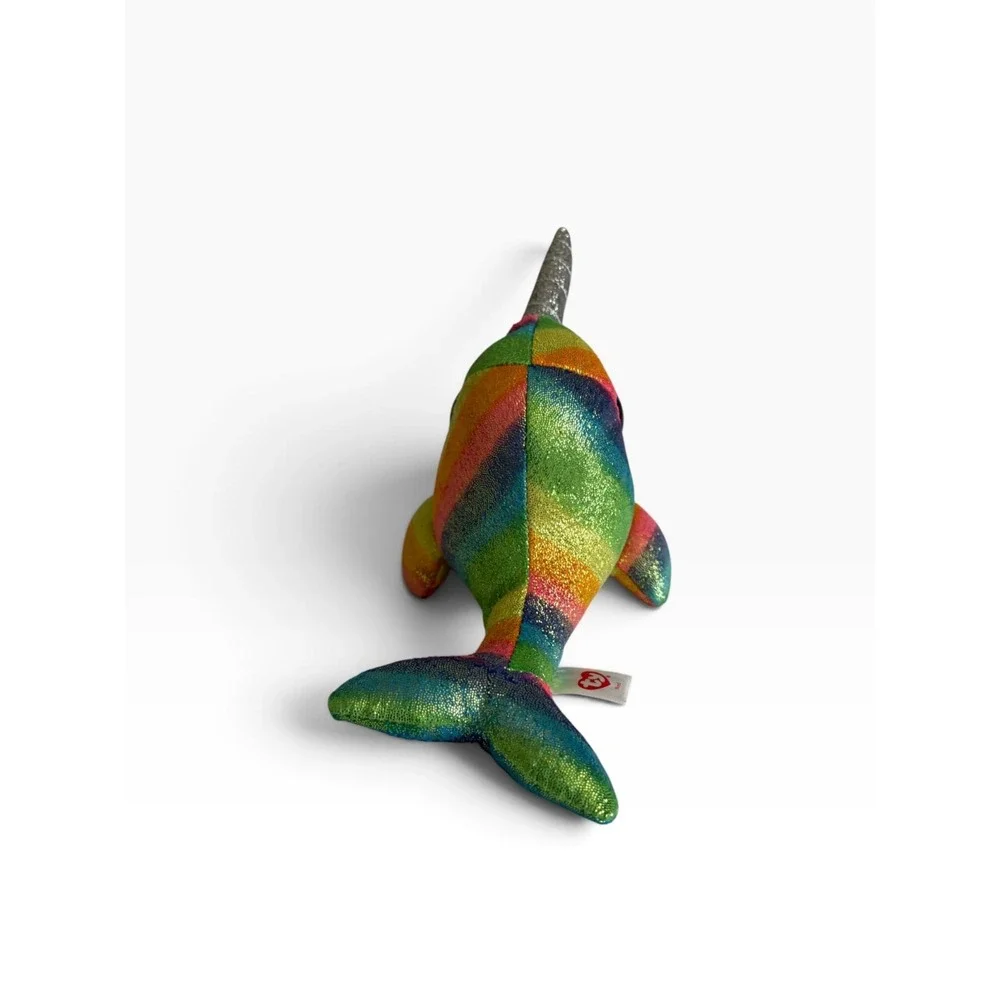 Ty Beanie Boos Nori Narwhal Rainbow Glitter Plush 9